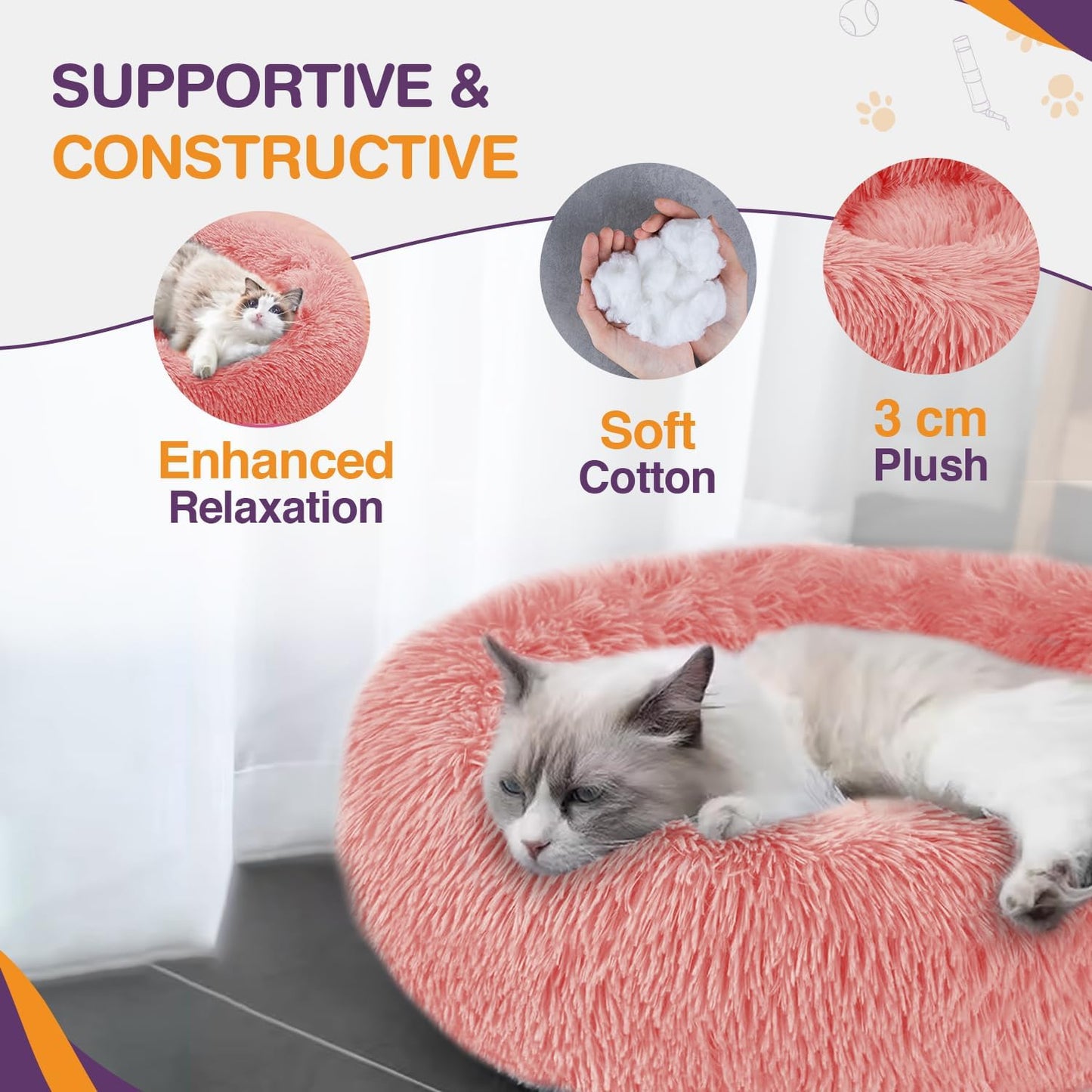 ELYF 50cm Dark Grey Donut Cat Beds for Indoor Cats Clearance, Kitten Bed and Puppy Bed with Anti-Slip Waterproof Bottom, Fluffy Cosy Pet Bedding & Furniture for Small Dog Bed Clearance, Large Cat Bed - Comfort Style