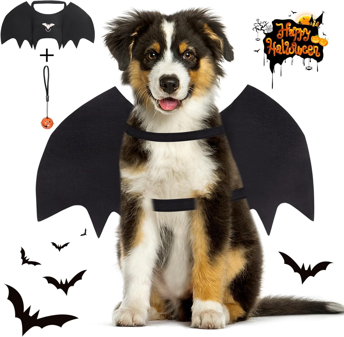 Vivifying Dog Bat Wings, Dog Halloween Costumes for Medium Dogs with Pumpkin Bell, Adjustable Pet Cosplay Costumes(Neckļ¼12.6-20.5 in/Chestļ¼13.5-24.4 in)