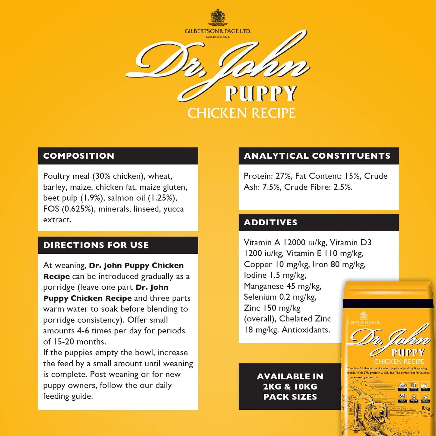 Dr John Dry Puppy Food 10kg with Omega-3s - Chicken Recipe - Complete Nutrition for Puppies of Sporting Active Breeds - Junior High Protein Dry Dog Food.