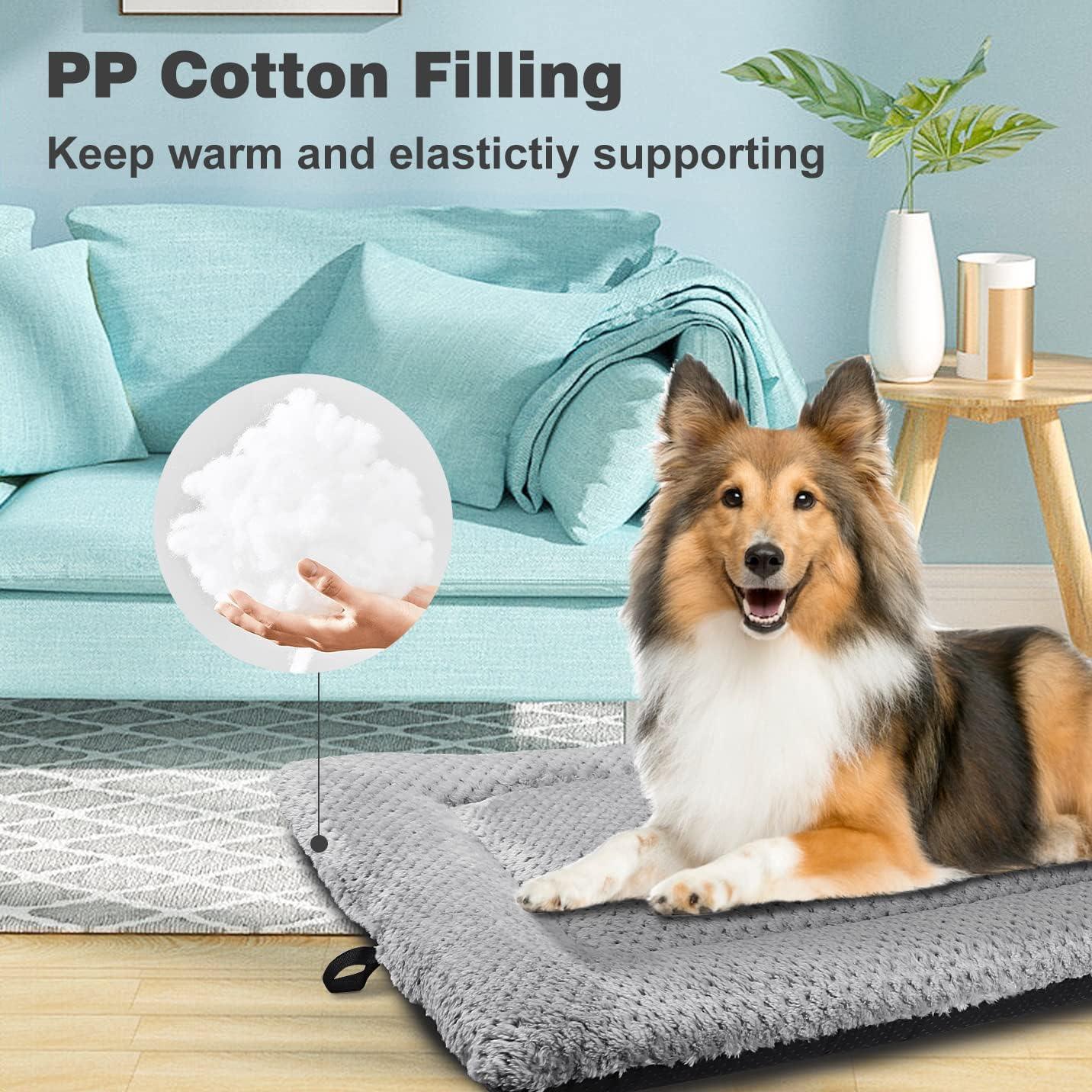 ASIJIA Dog Bed Mat Large 90 x 58CM Washable Fluffy Sherpa Cat Bed Cushion with Anti-Slip Bottom, Warm Pet Dog Crate Mattress for Medium and Large Pets, Grey - Comfort Style