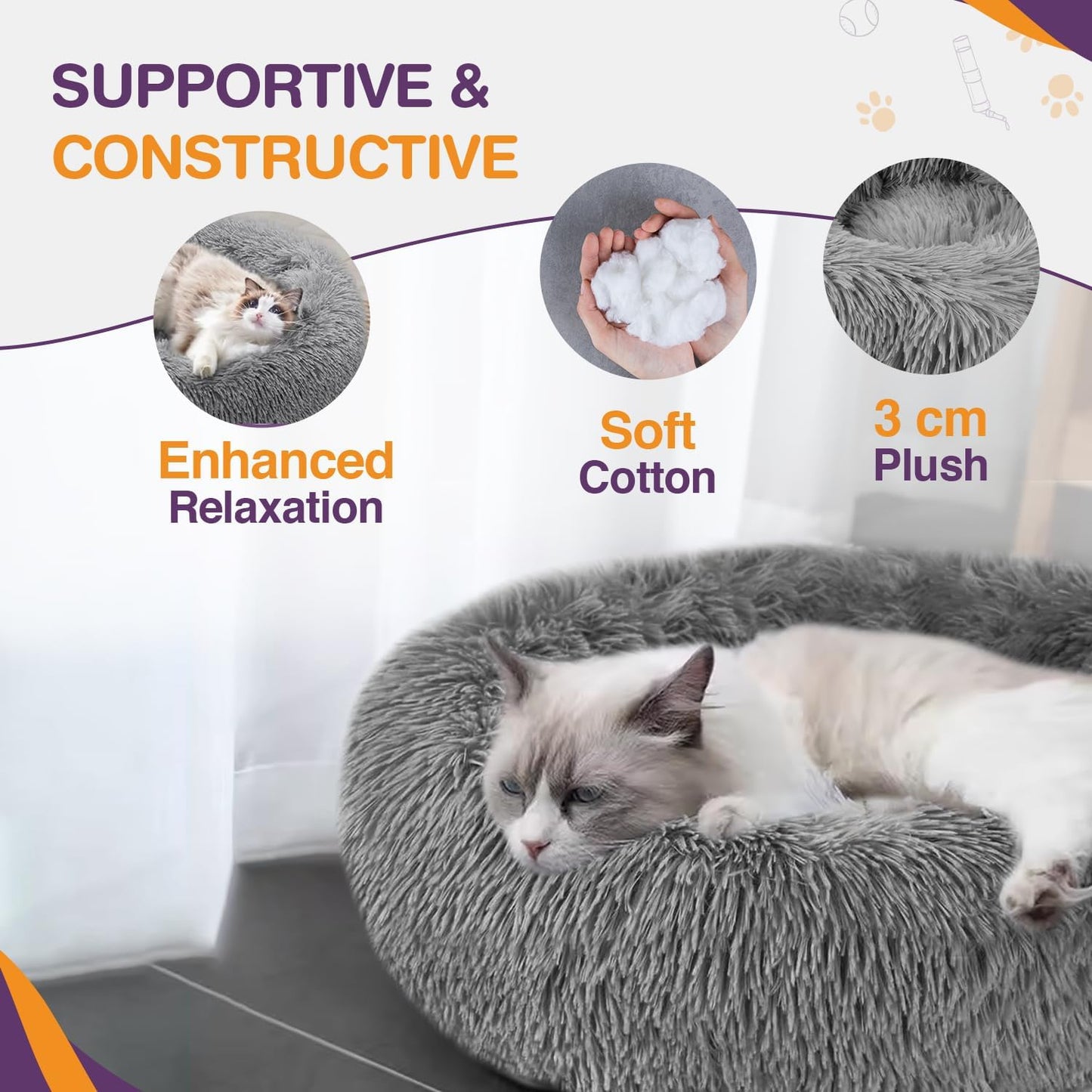ELYF 50cm Dark Grey Donut Cat Beds for Indoor Cats Clearance, Kitten Bed and Puppy Bed with Anti-Slip Waterproof Bottom, Fluffy Cosy Pet Bedding & Furniture for Small Dog Bed Clearance, Large Cat Bed - Comfort Style