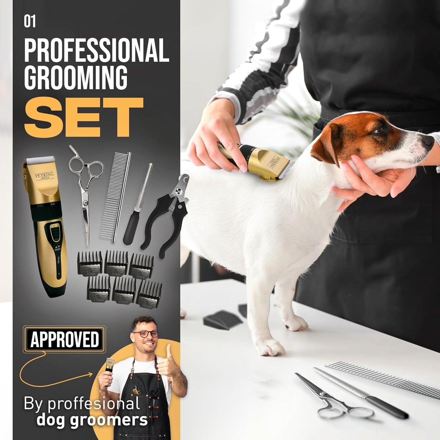 PetKing Premium Dog Clippers Dog Grooming Kit Grooming Clippers Professional for Thick Hair Coats Pet Clippers Kit for Dogs Cats Pets Cordless Silent Dogs Hair Trimmer Clipper Shaver Set Low Noise