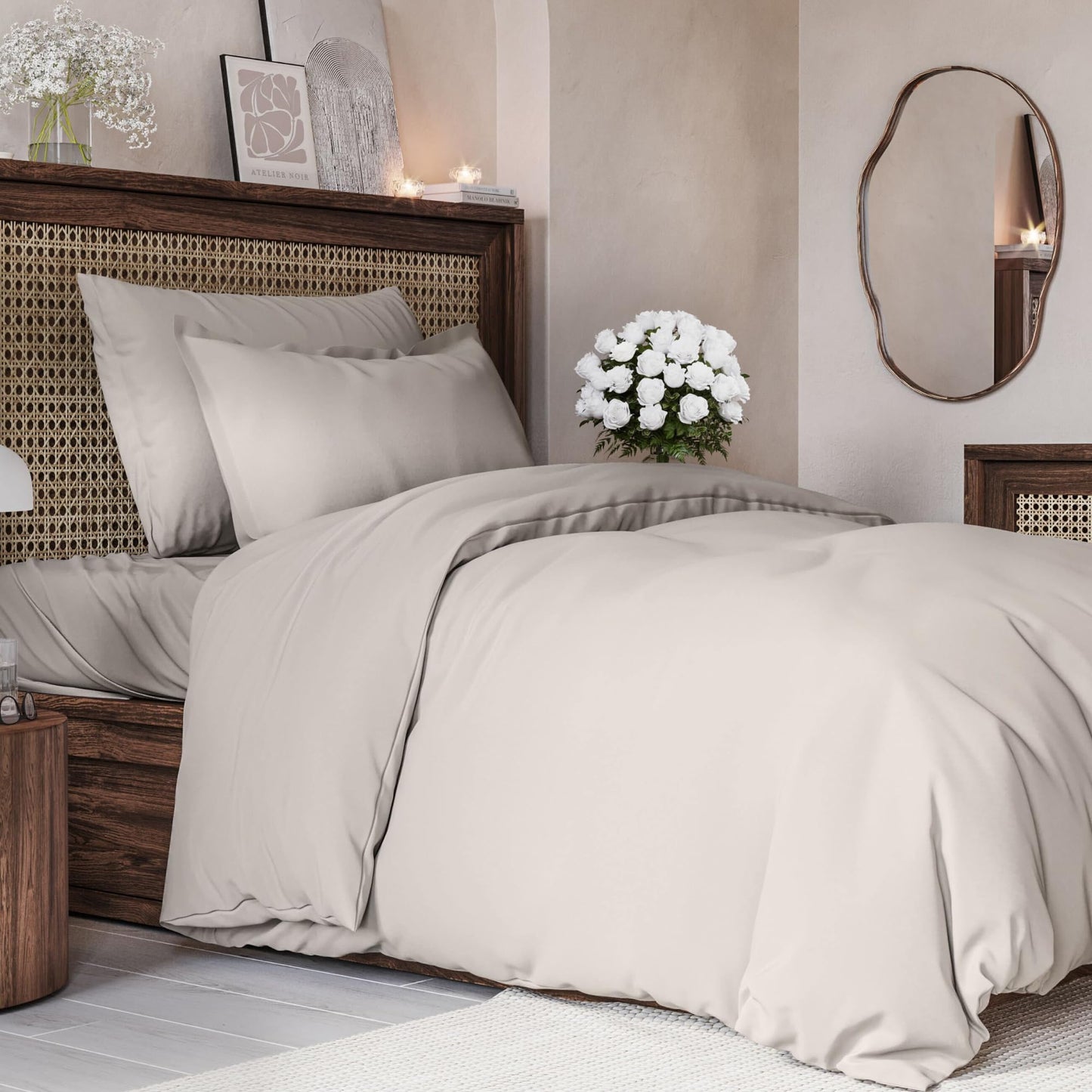 Bedding Duvet Quilt Cover Set with 2 Pillowcases - Hotel Quality - Cooling, Wrinkle-Free, Machine Washable with Zipper & Corner Ties - Super Soft Microfibre-Polyester - Comfort Style