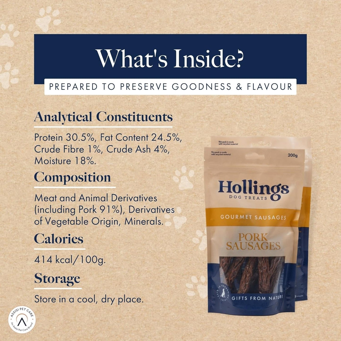 Hollings Pork Sausages Dog Treats, Delicious, Nutritious Air Dried Chews for Adult Dogs, 100% Gluten Free & Made with 100% Natural Ingredients (1kg)