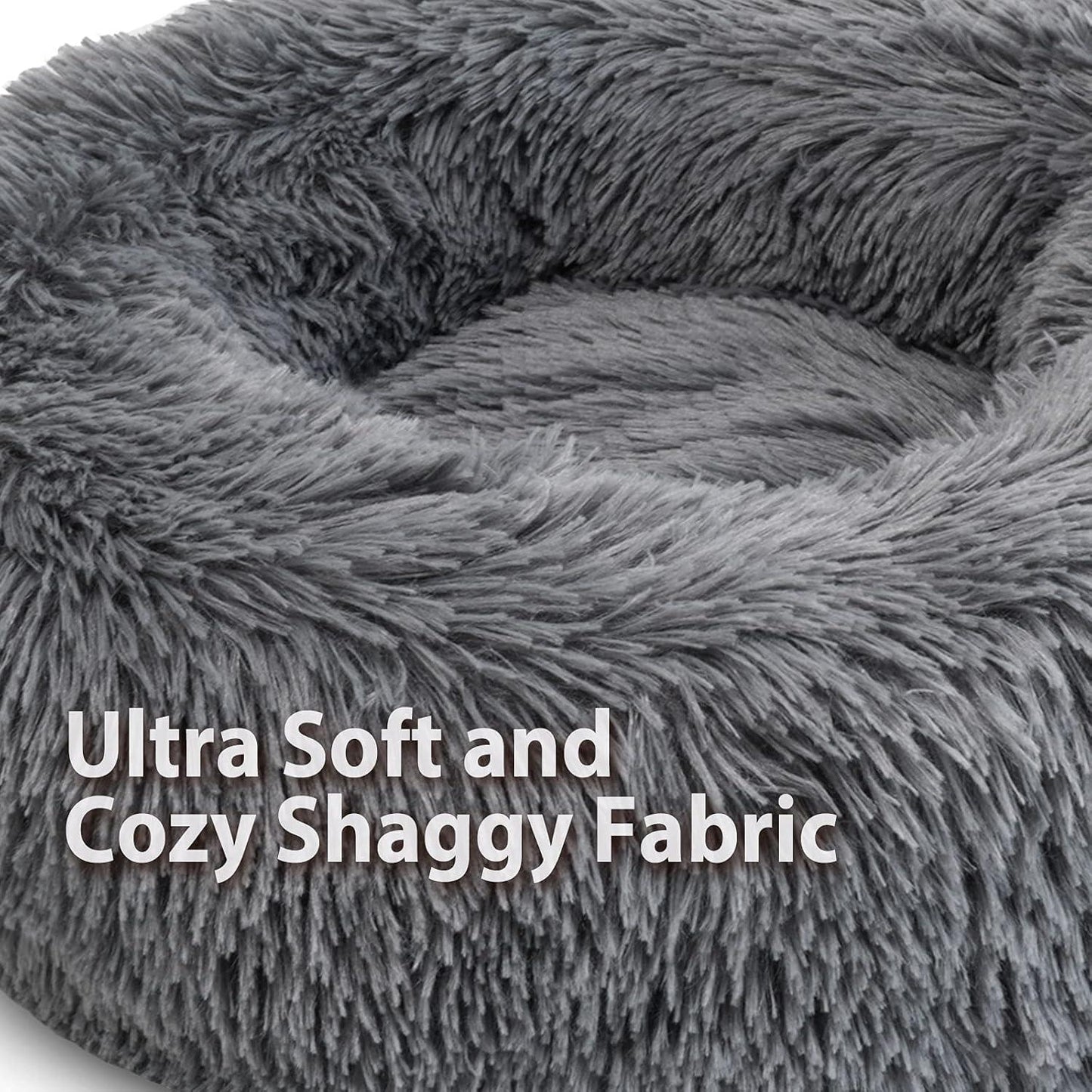 Enjamoy Plush Donut Dog Bed, Calming Round Dog Cat Bed Soft and Fluffy Cuddler Pet Cushion Self-Warming Puppy Beds Machine Washable, Grey 50cm - Comfort Style