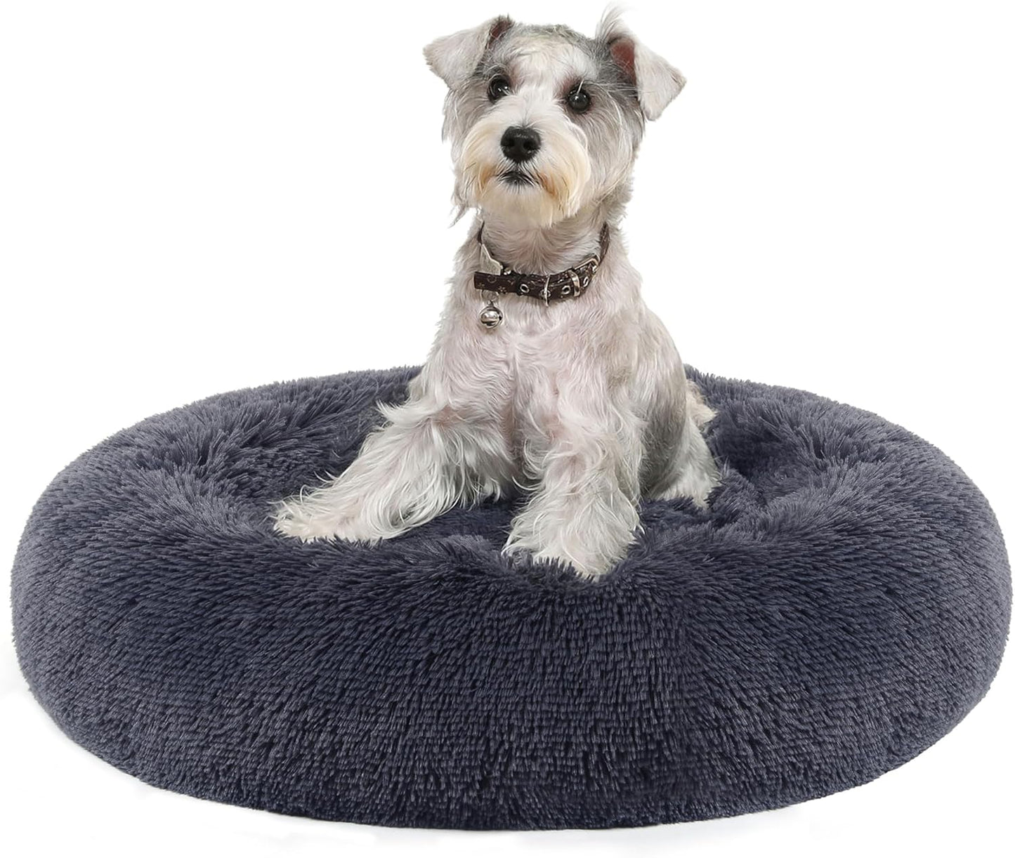 Feandrea Dog Bed, Donut Cat Bed, Fluffy Calming Pet Bed with Removable, Washable Cover, Soft Long Plush, 50 cm, Grey - Comfort Style