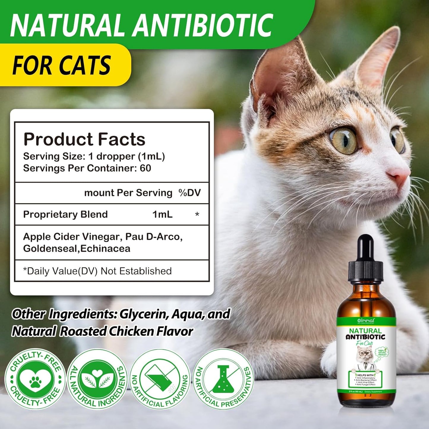 Antibiotics for Cats, Cat Antibiotics 60ml, Cat Immune Support, Cat Antibiotics for Infections, Cat Itch Relief, Cat Multivitamin, Supports Cat Allergy Relief, Roast Chicken Flavor - Comfort Style