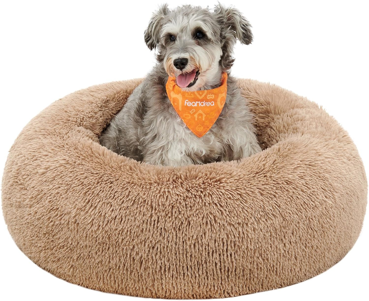 Feandrea Dog Bed, Donut Cat Bed, Fluffy Calming Pet Bed with Removable, Washable Cover, Soft Long Plush, 50 cm, Grey - Comfort Style