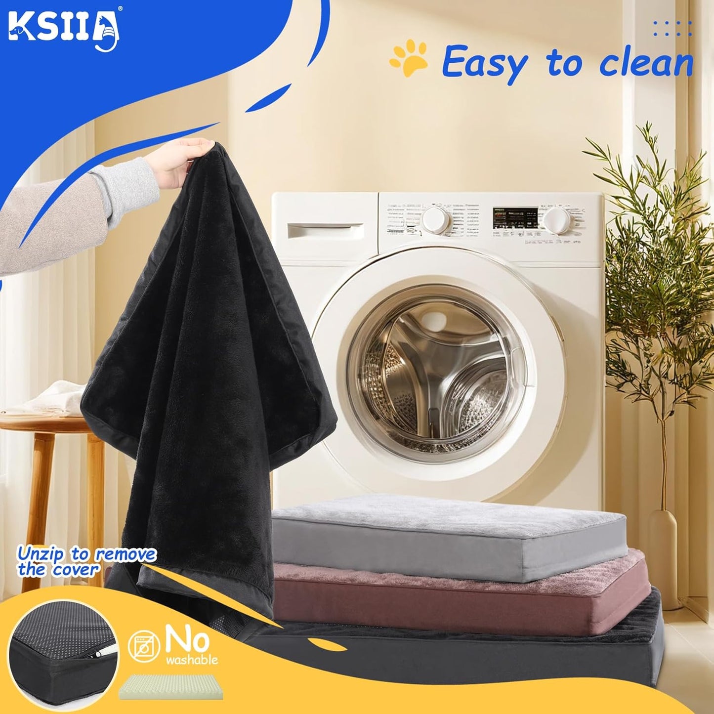 KSIIA Dog Beds Large Washable, Orthopedic Dog Crate Beds with Waterproof Removable Cover, Flat Dog Mattress Non skid Bottom, Pet Beds for Dogs, Grey, 88x55x7cm - Comfort Style