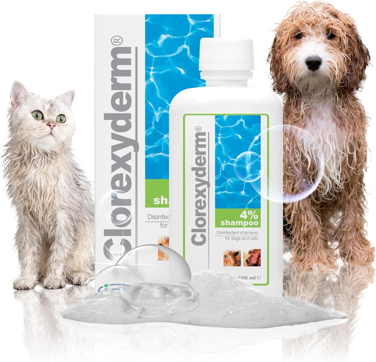 ICF | Clorexyderm 4% Dog Shampoo for Itchy Skin Relief | Anti Itch + Antifungal + Antibacterial Shampoo for Pets with Sensitive Skin 200ml