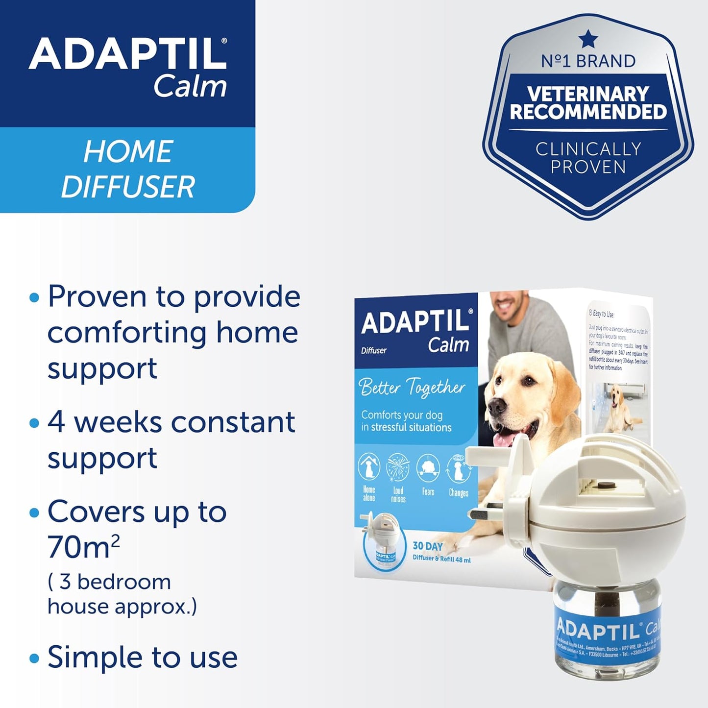 Adaptil Calm Home Diffuser For Dogs With 30 Day Refill, Adaptil Dog Calming Plug In Pheromone Diffuser To Help Reduce Anxiety And Stress In Pet Dogs, Pet Diffuser Helps Anxious Dogs Stay Calmer - Comfort Style