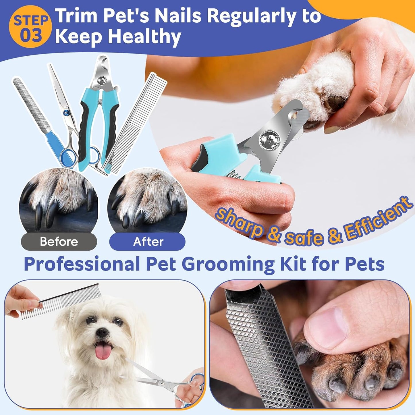 13Pcs Pet Grooming Kit - Dog Cat Deshedding Brush, Nail Clippers with File, Hair Remover Gloves & Bath Tools for Long/Short Haired Pets, Grooming Tool for Long and Short Haired Pets