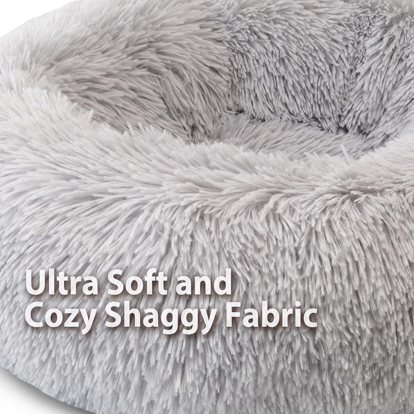 Enjamoy Plush Donut Dog Bed, Calming Round Dog Cat Bed Soft and Fluffy Cuddler Pet Cushion Self-Warming Puppy Beds Machine Washable, Grey 50cm - Comfort Style
