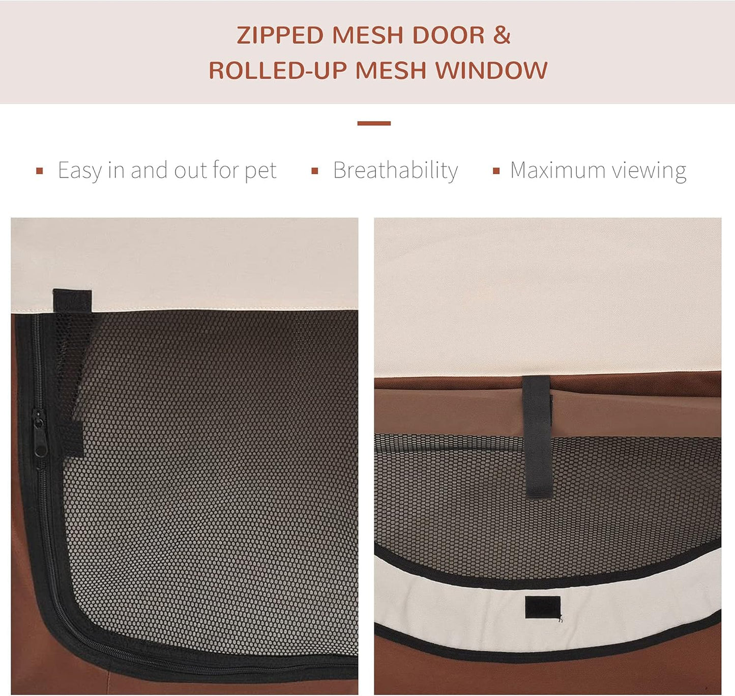 Pawhut Folding Fabric Soft Pet Crate Dog Cat Travel Carrier Cage Kennel House Brown 46L x 36W x 41H cm - Comfort Style