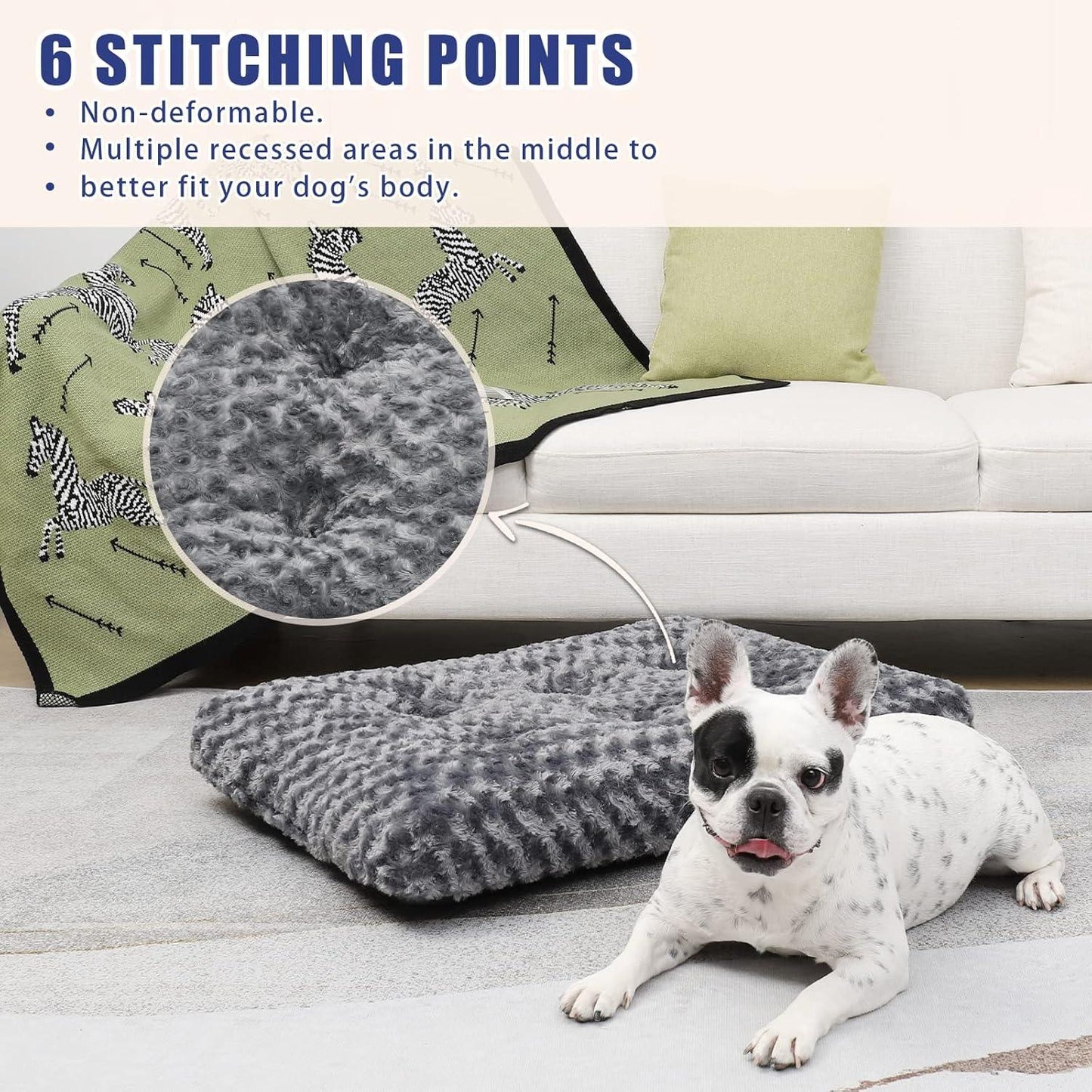 KSIIA Large Dog Bed Washable, Calming Dog Bed, Dog Crate Mattress with Non skid Bottom, Fluffy Anti Anxiety Dog Beds, Pet Beds Pillow Cushion for Dog, Dark Grey, 90x60x8cm - Comfort Style