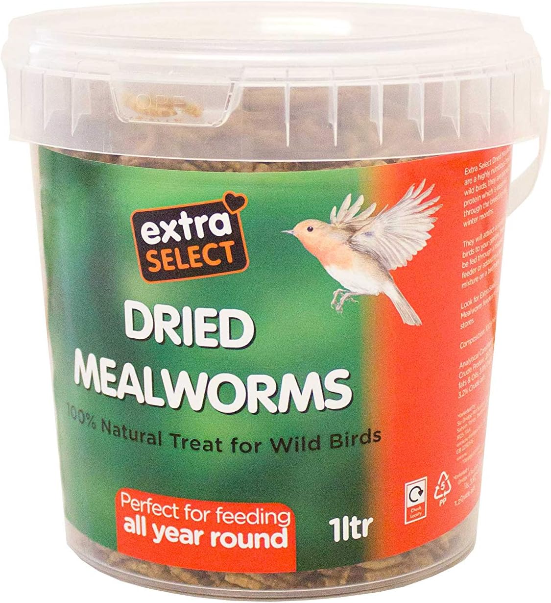 Extra Select Dried Mealworms for Wild Birds: Protein Rich Wild Bird Food for Robins to Hedgehogs - Meal Worms for Garden Birds - 500 ml - Comfort Style