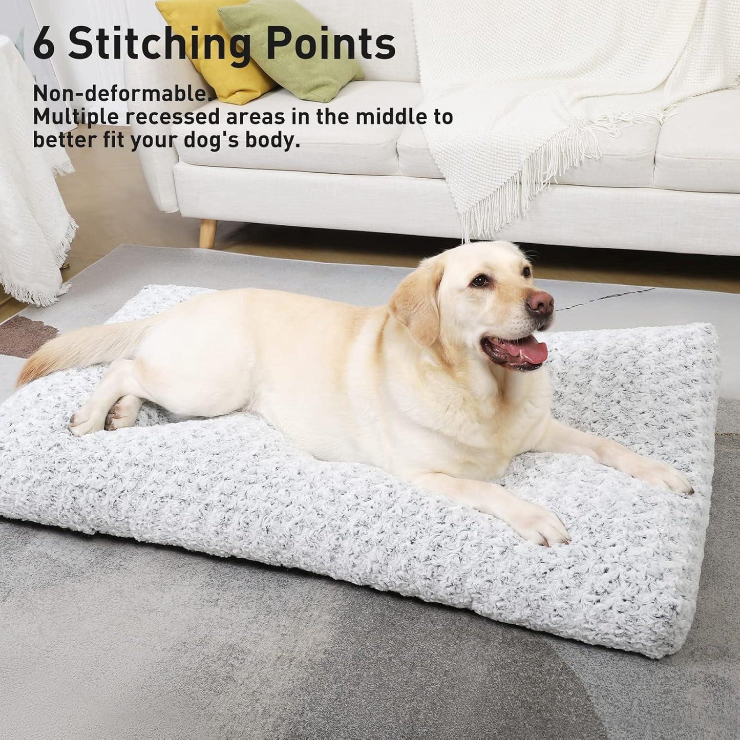 KSIIA Large Dog Bed Washable, Calming Dog Bed, Dog Crate Mattress with Non skid Bottom, Fluffy Anti Anxiety Dog Beds, Pet Beds Pillow Cushion for Dog, Dark Grey, 90x60x8cm - Comfort Style