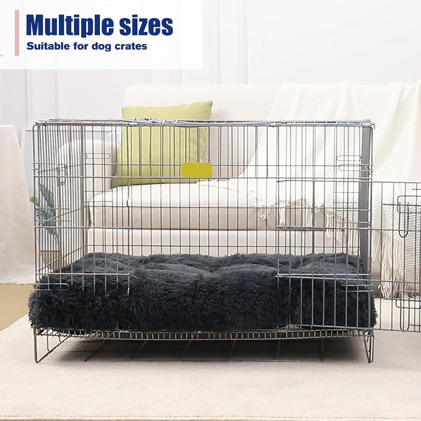 KSIIA Large Dog Bed Washable, Calming Dog Bed, Dog Crate Mattress with Non skid Bottom, Fluffy Anti Anxiety Dog Beds, Pet Beds Pillow Cushion for Dog, Dark Grey, 90x60x8cm - Comfort Style