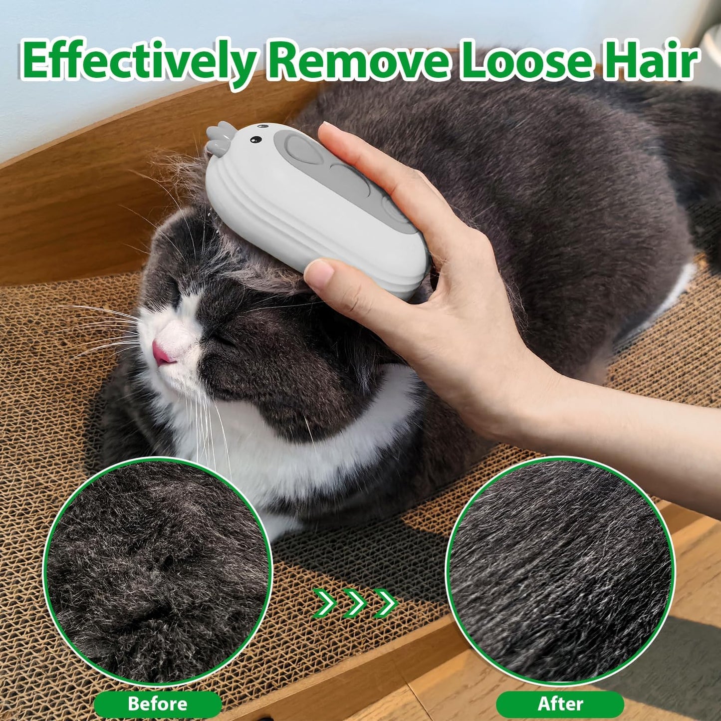 Cat Steam Brush with Release Button, Rechargeable Pet Steam Brush for Long Short Hair Cats Dogs Rabbits, Self Cleaning Slicker Steamy Cat Brush With Water Tank for Pet Shedding Grooming - Comfort Style
