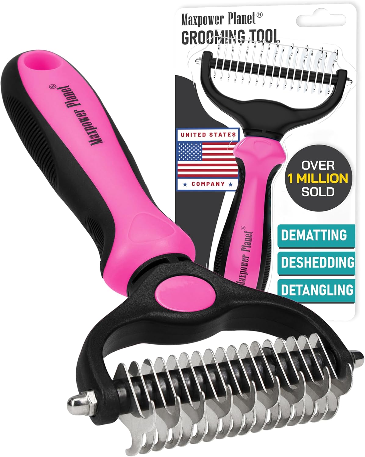 Maxpower Planet Dog Brush - Reduce Shedding by 95% - Double Sided Deshedding Dematting Tool - Undercoat Rake Dog, Cat Brush - Dog Brushes Shedding Hair - Dog Grooming Brush - Cat Grooming Brush