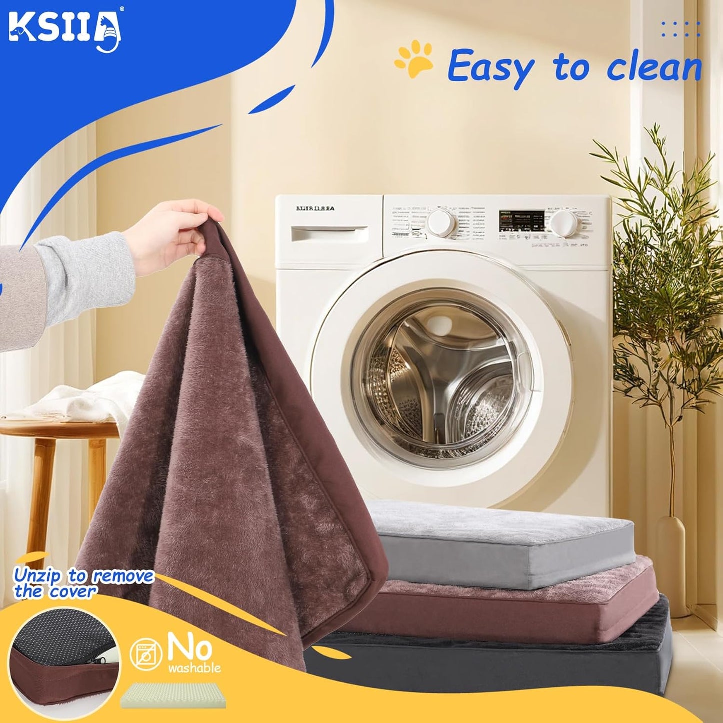 KSIIA Dog Beds Large Washable, Orthopedic Dog Crate Beds with Waterproof Removable Cover, Flat Dog Mattress Non skid Bottom, Pet Beds for Dogs, Grey, 88x55x7cm - Comfort Style