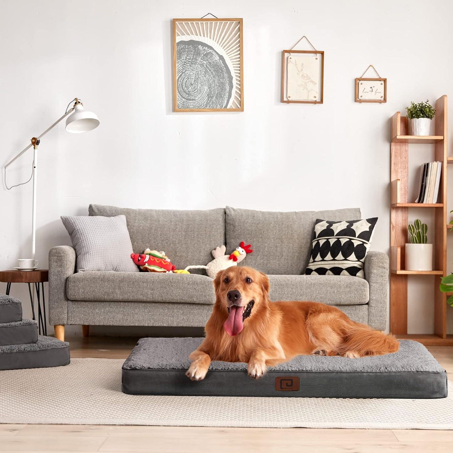 EHEYCIGA Orthopedic Dog Beds Large Mattress with Removable Washable Cover for Crate, Grey, 91x68x9cm - Comfort Style