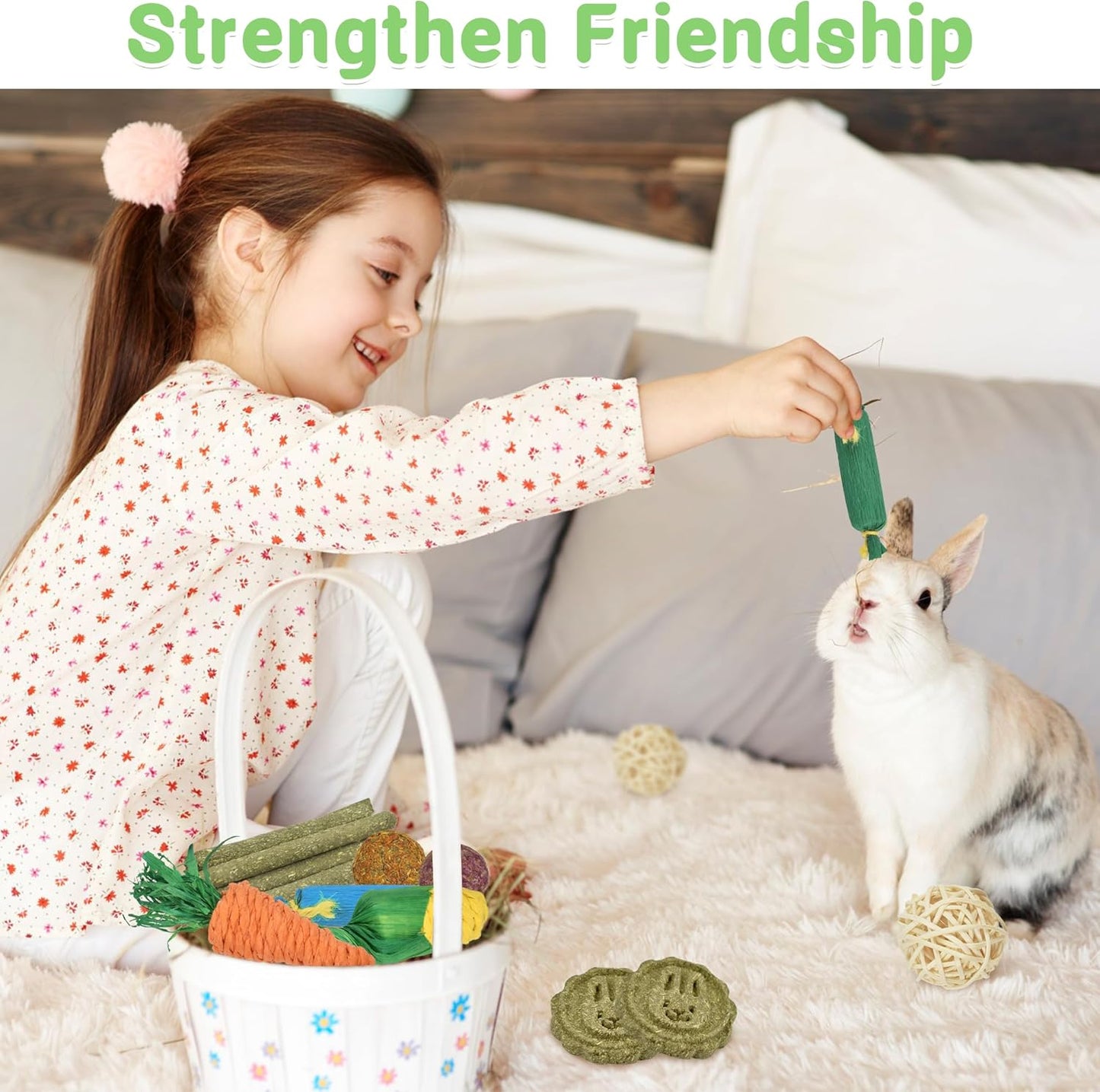 Ousiya 21-Pack Rabbit Toys Set, Natural Rabbit Chew Toys Boredom Breakers for Bunny, Hamster, Guinea Pig and Chinchilla, Apple Wood Timothy Hay Sticks Treating for Rabbit and Small Animals Teething - Comfort Style