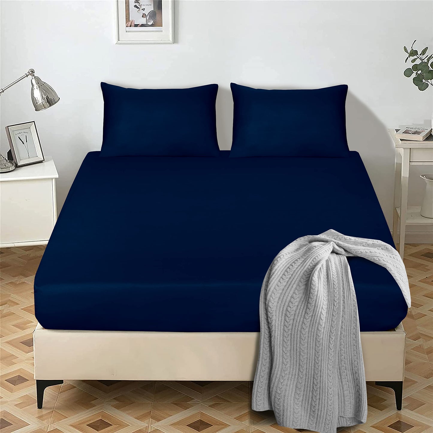 Fitted Sheet 25 cm Deep Brushed Microfiber Ultra Soft No-Iron Wrinkle-Resistant Plain Dyed Fitted Bed Sheets Hypoallergenic Breathable Sheets