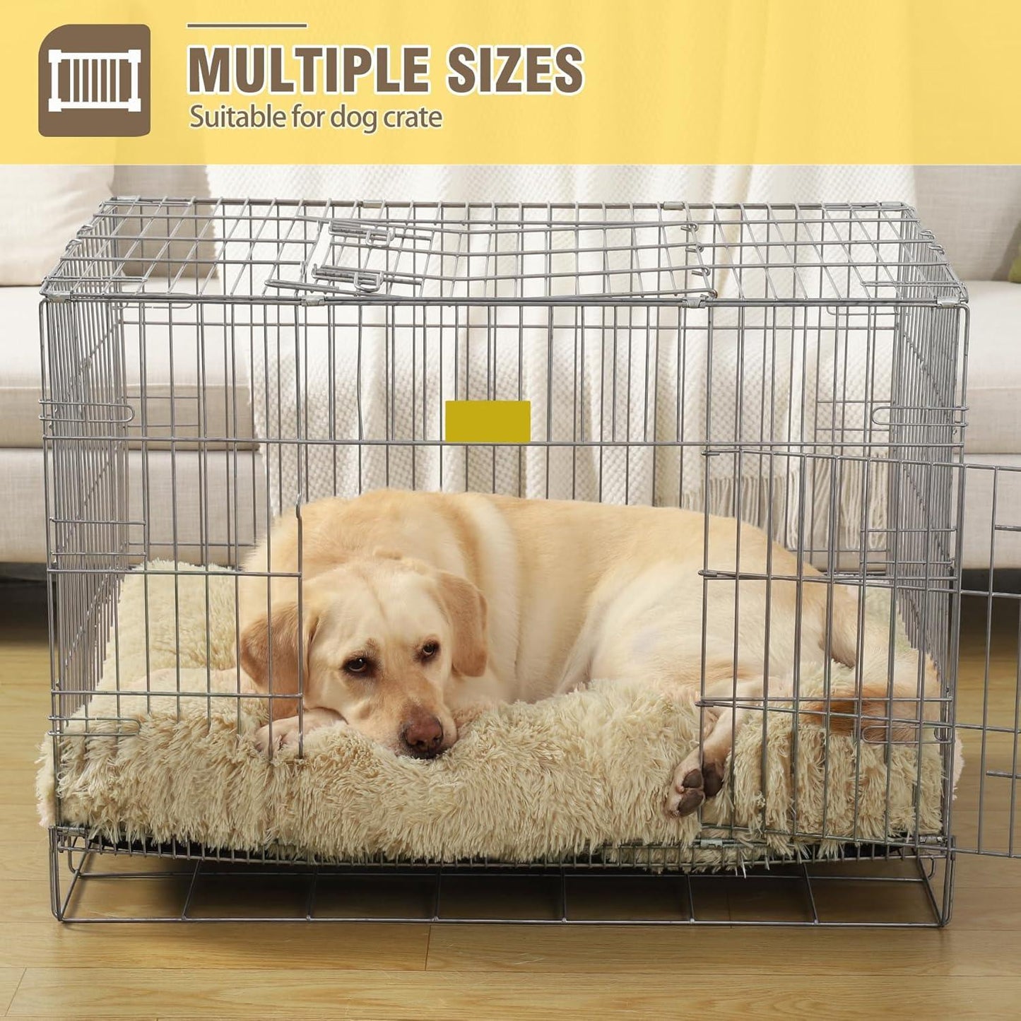 KSIIA Large Dog Bed Washable, Calming Dog Bed, Dog Crate Mattress with Non skid Bottom, Fluffy Anti Anxiety Dog Beds, Pet Beds Pillow Cushion for Dog, Dark Grey, 90x60x8cm - Comfort Style