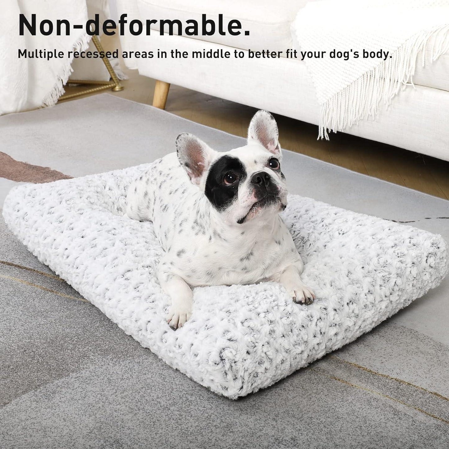 KSIIA Large Dog Bed Washable, Calming Dog Bed, Dog Crate Mattress with Non skid Bottom, Fluffy Anti Anxiety Dog Beds, Pet Beds Pillow Cushion for Dog, Dark Grey, 90x60x8cm - Comfort Style