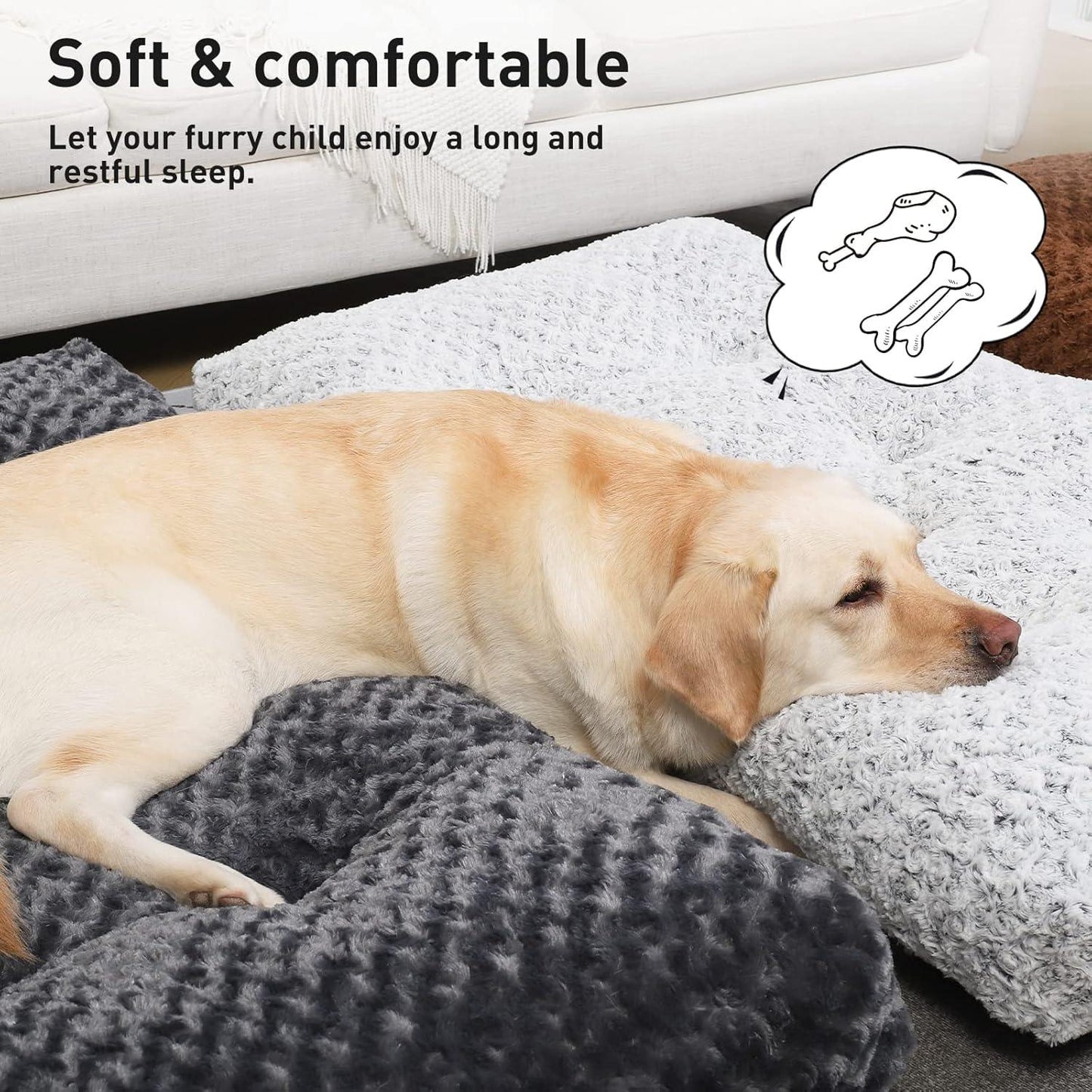 KSIIA Large Dog Bed Washable, Calming Dog Bed, Dog Crate Mattress with Non skid Bottom, Fluffy Anti Anxiety Dog Beds, Pet Beds Pillow Cushion for Dog, Dark Grey, 90x60x8cm - Comfort Style