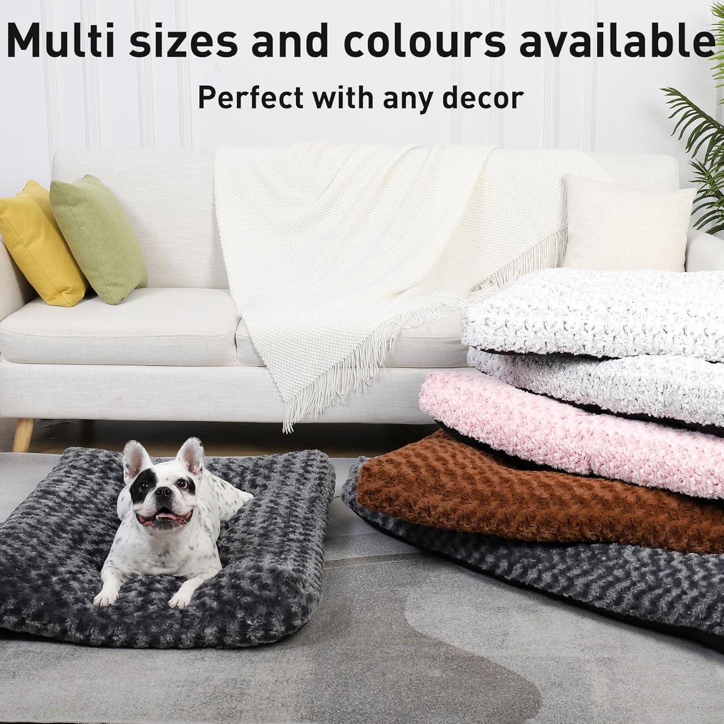 KSIIA Large Dog Bed Washable, Calming Dog Bed, Dog Crate Mattress with Non skid Bottom, Fluffy Anti Anxiety Dog Beds, Pet Beds Pillow Cushion for Dog, Dark Grey, 90x60x8cm - Comfort Style
