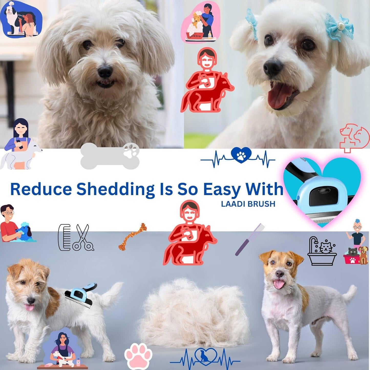 Laadi Deshedding Tool for Dogs and Cats - Reduces Shedding by Up to 95% in Less Than 10 Minutesâbest Choice for Grooming and Deshedding Your Lovely Pets. Dog Brush Cat brush Horse Brush Rabbit Brush. - Comfort Style