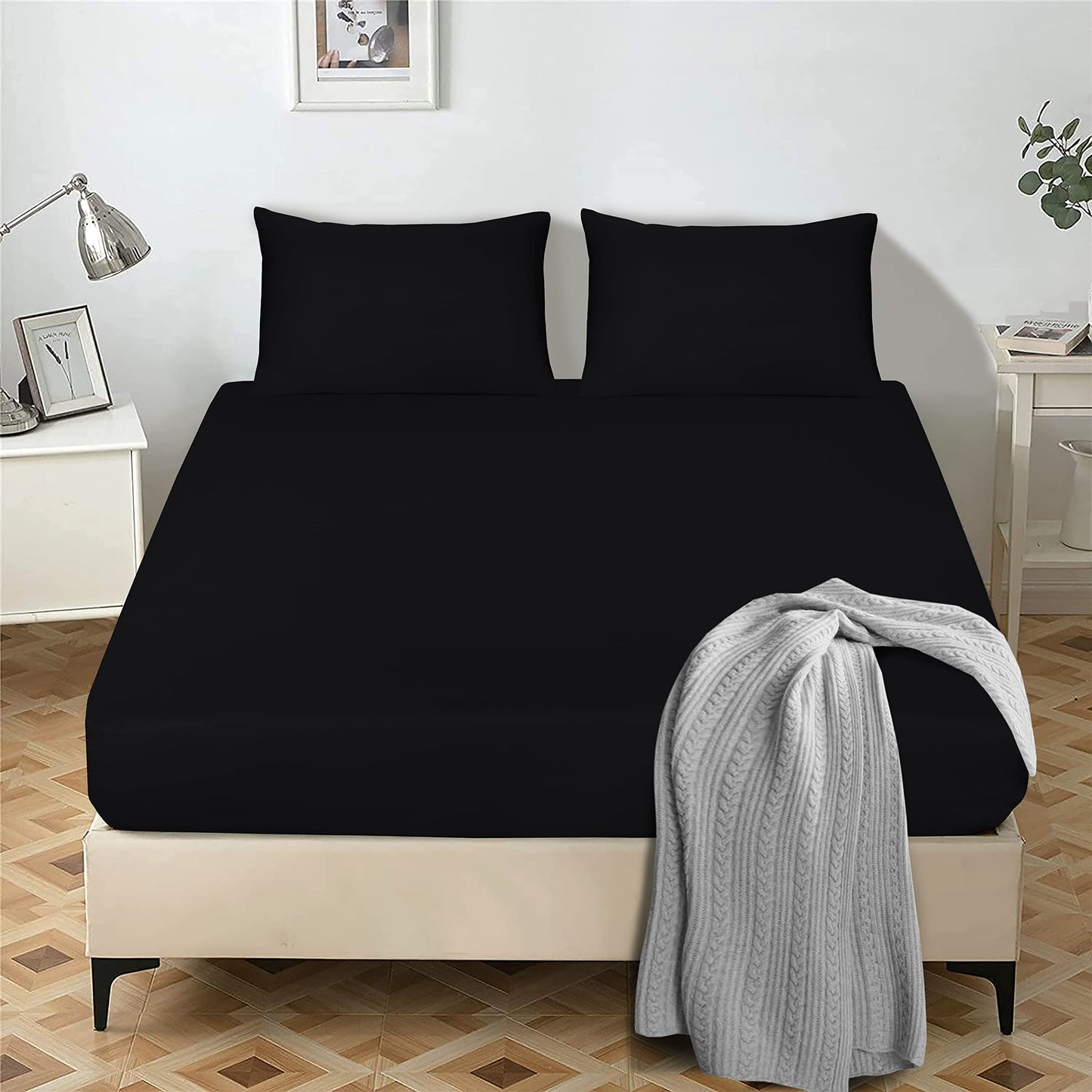 Fitted Sheet 25 cm Deep Brushed Microfiber Ultra Soft No-Iron Wrinkle-Resistant Plain Dyed Fitted Bed Sheets Hypoallergenic Breathable Sheets