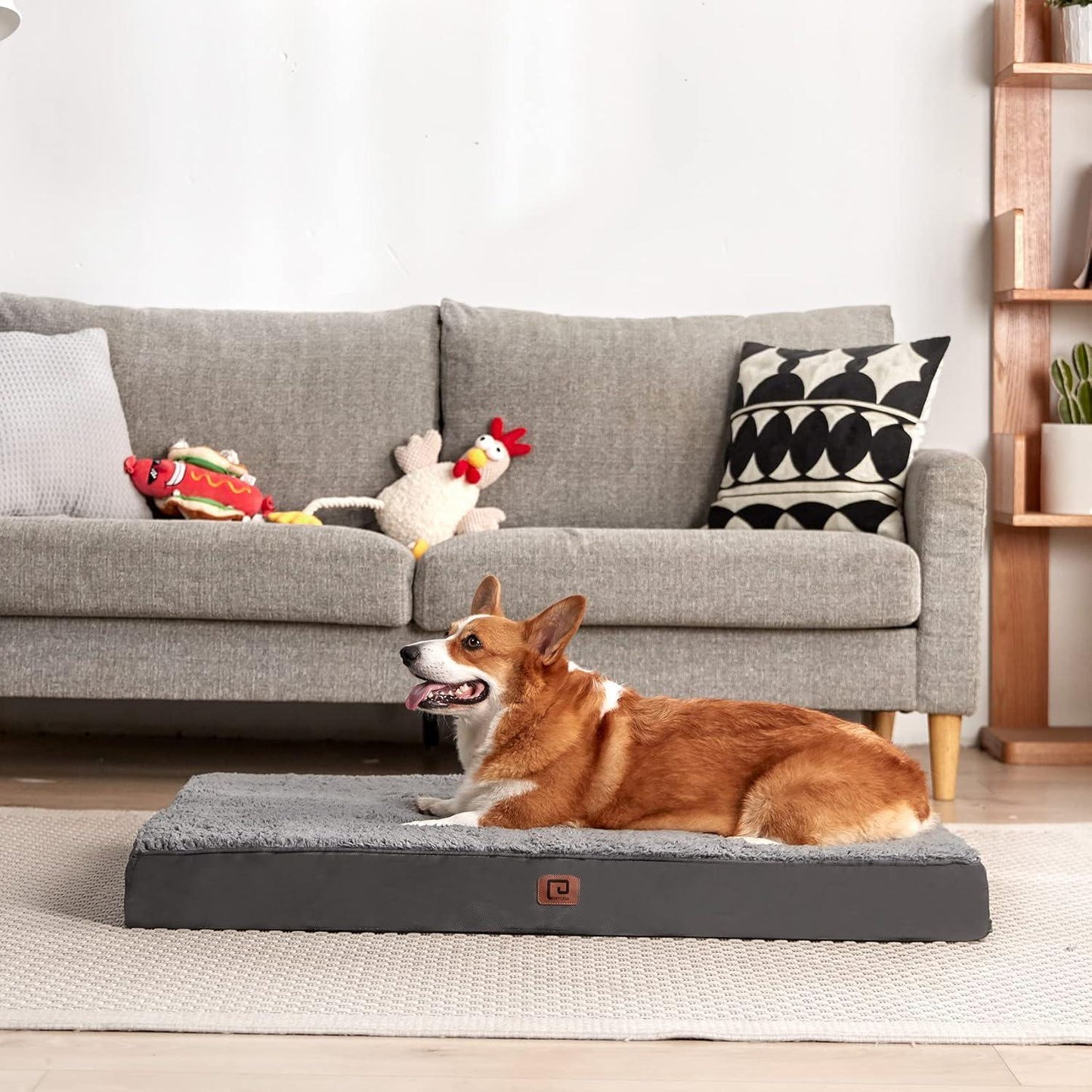 EHEYCIGA Orthopedic Dog Beds Large Mattress with Removable Washable Cover for Crate, Grey, 91x68x9cm - Comfort Style