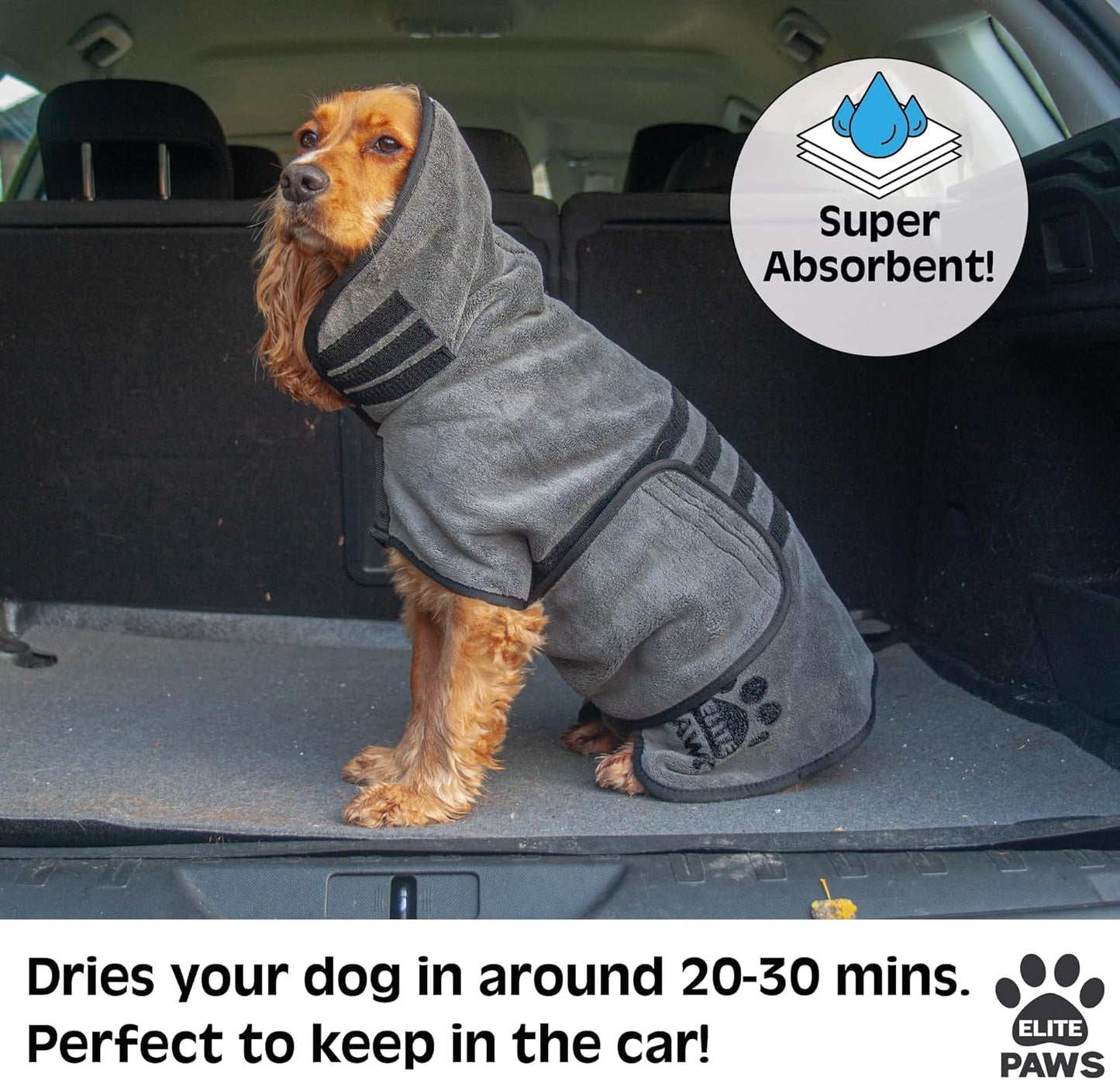 Elite Paws® UK: Luxury Dog Drying Coat, Thicker & Softer Than Most Bath Robes, Dries Pets in About 20-30 Mins, Super Absorbent Microfibre, Limits Mess, Covers Ears, All-Season Dressing Gown Towel, M - Comfort Style