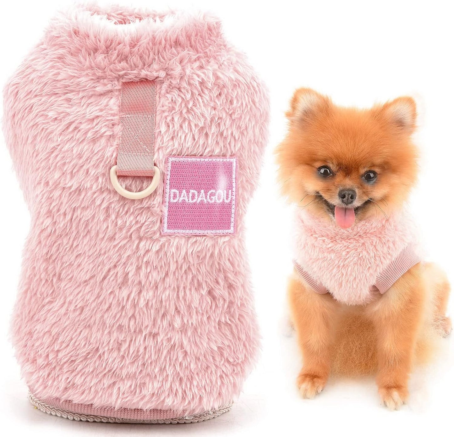 SMALLLEE_LUCKY_STORE Pet Sherpa Fleece Jumper Vest Sweaters Turtleneck Pullover with D-ring Soft Sweatshirt for Small Dogs Cat Puppy Boy Girl Yorkie Chihuahua Warm Fall Winter Clothes,Pink,S - Comfort Style