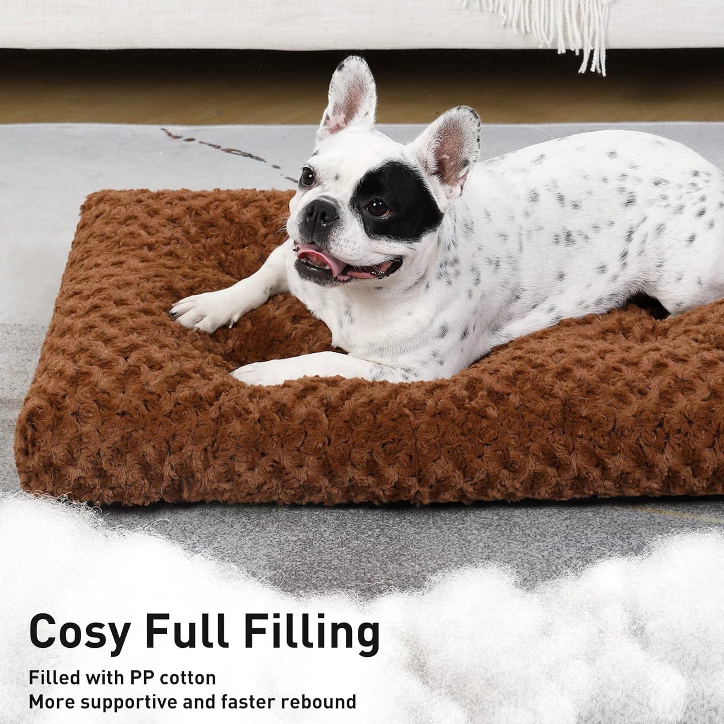 KSIIA Large Dog Bed Washable, Calming Dog Bed, Dog Crate Mattress with Non skid Bottom, Fluffy Anti Anxiety Dog Beds, Pet Beds Pillow Cushion for Dog, Dark Grey, 90x60x8cm - Comfort Style