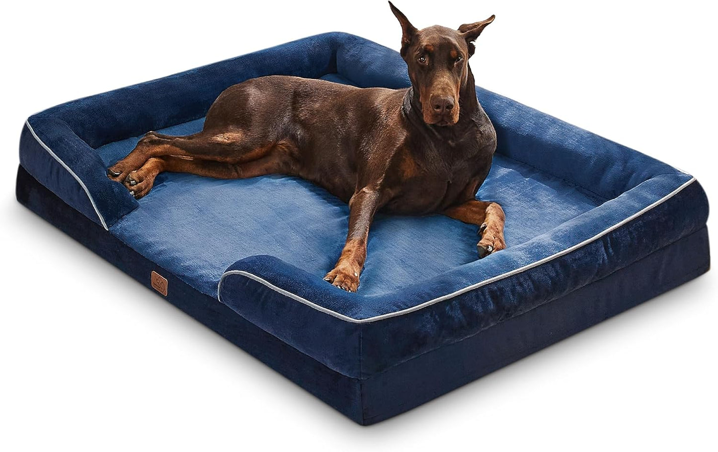Bedsure Large Dog Bed Sofa - Washable Orthopedic Dog Beds and Couch with Removable Flannel Cover, Waterproof Dog Pillow with U-Shape Bolster, Grey Squre Pet Bed, 89x63x16cm - Comfort Style