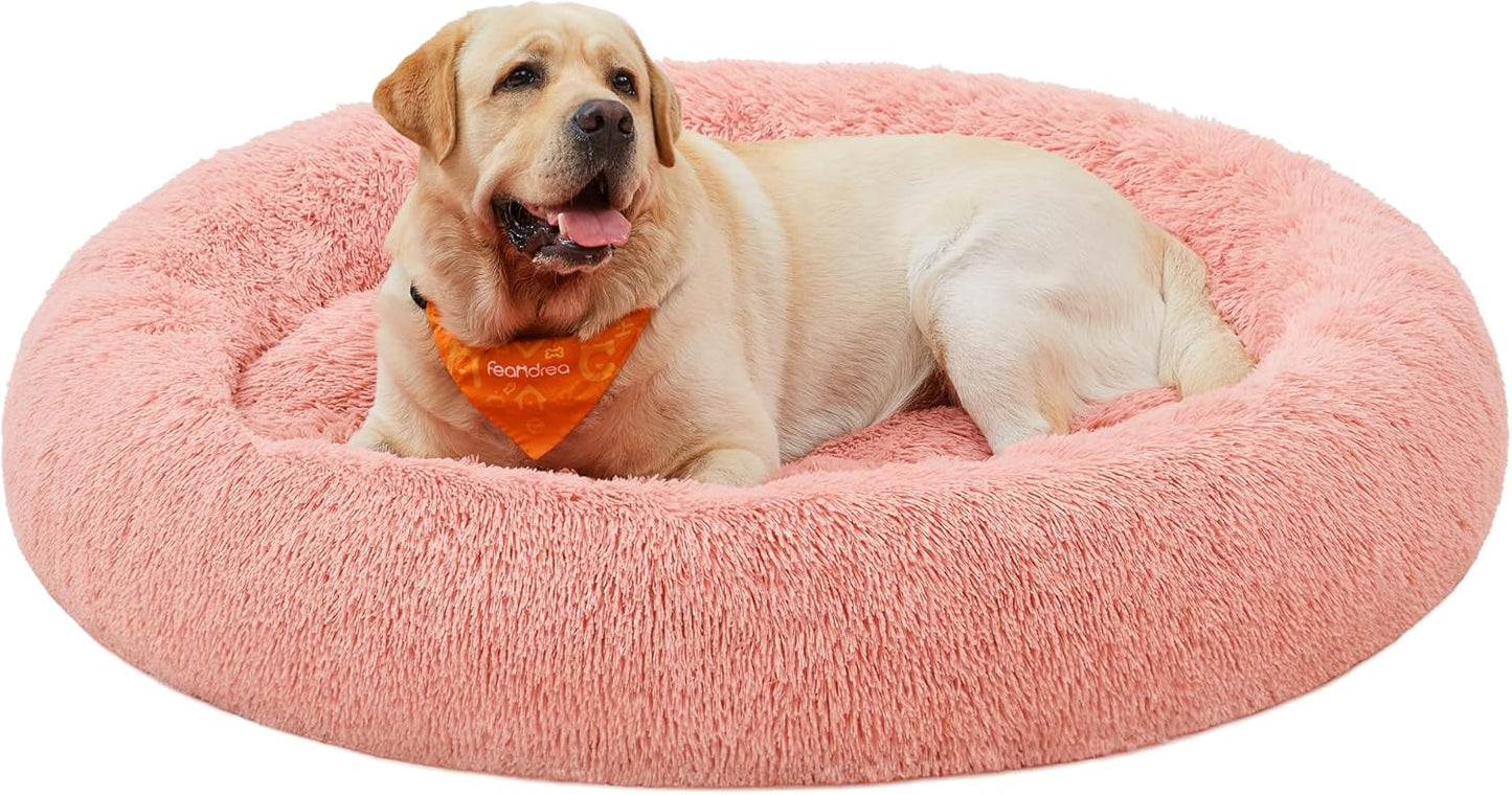 Feandrea Dog Bed, Donut Cat Bed, Fluffy Calming Pet Bed with Removable, Washable Cover, Soft Long Plush, 50 cm, Grey - Comfort Style