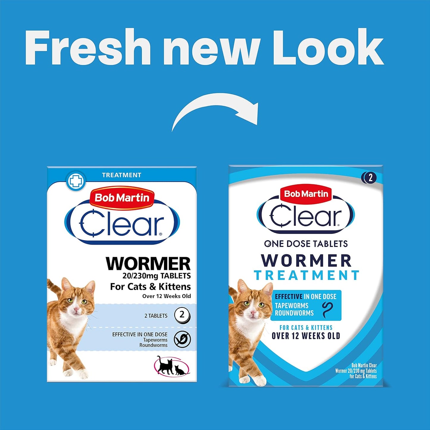 Bob Martin Clear Wormer Treatment for Cats (2 Tablets) - Suitable for Kittens, Clinically Proven Treatment - Comfort Style