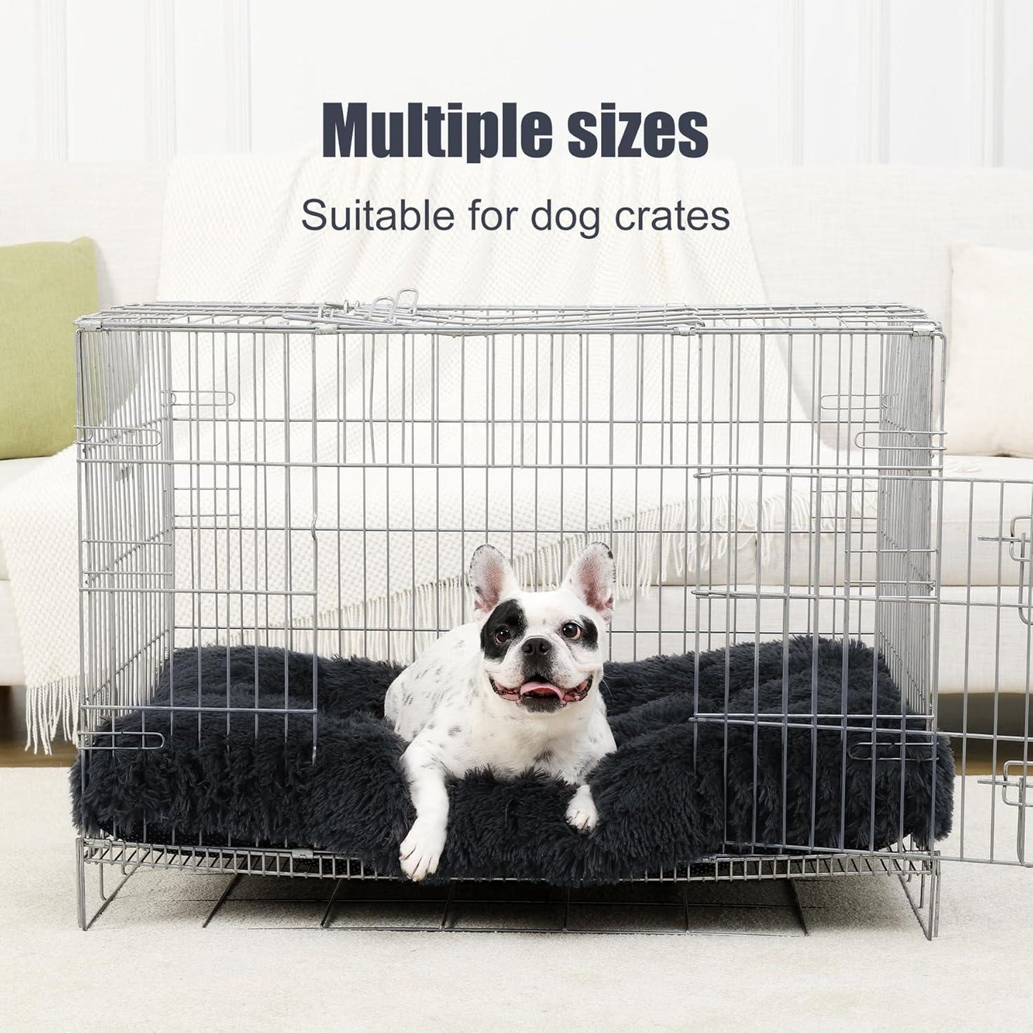 KSIIA Large Dog Bed Washable, Calming Dog Bed, Dog Crate Mattress with Non skid Bottom, Fluffy Anti Anxiety Dog Beds, Pet Beds Pillow Cushion for Dog, Dark Grey, 90x60x8cm - Comfort Style