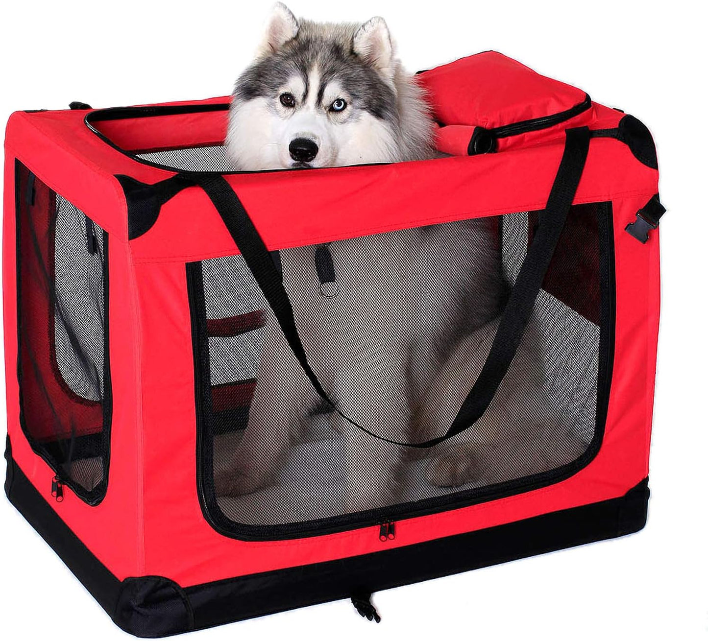 lionto Dog transport box foldable for travel & car, 50x34x36 cm, sturdy transport box with carrying handles & blanket for cats & dogs up to 10 kg, sturdy fabric dog box for small & large, beige - Comfort Style
