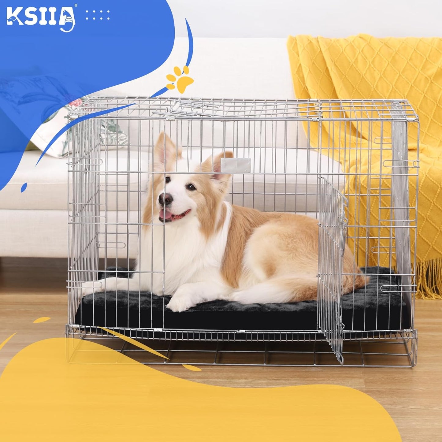 KSIIA Dog Beds Large Washable, Orthopedic Dog Crate Beds with Waterproof Removable Cover, Flat Dog Mattress Non skid Bottom, Pet Beds for Dogs, Grey, 88x55x7cm - Comfort Style