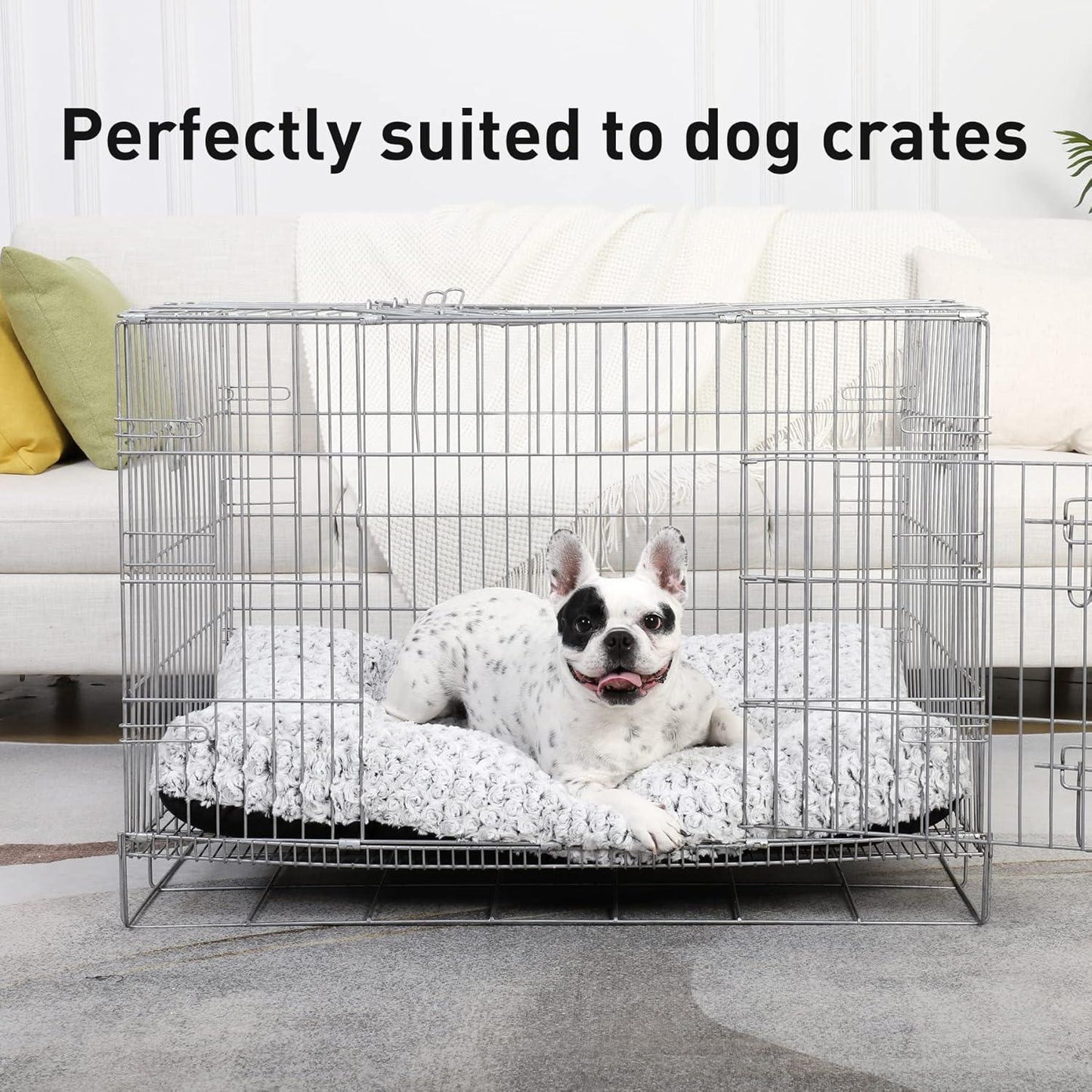 KSIIA Large Dog Bed Washable, Calming Dog Bed, Dog Crate Mattress with Non skid Bottom, Fluffy Anti Anxiety Dog Beds, Pet Beds Pillow Cushion for Dog, Dark Grey, 90x60x8cm - Comfort Style