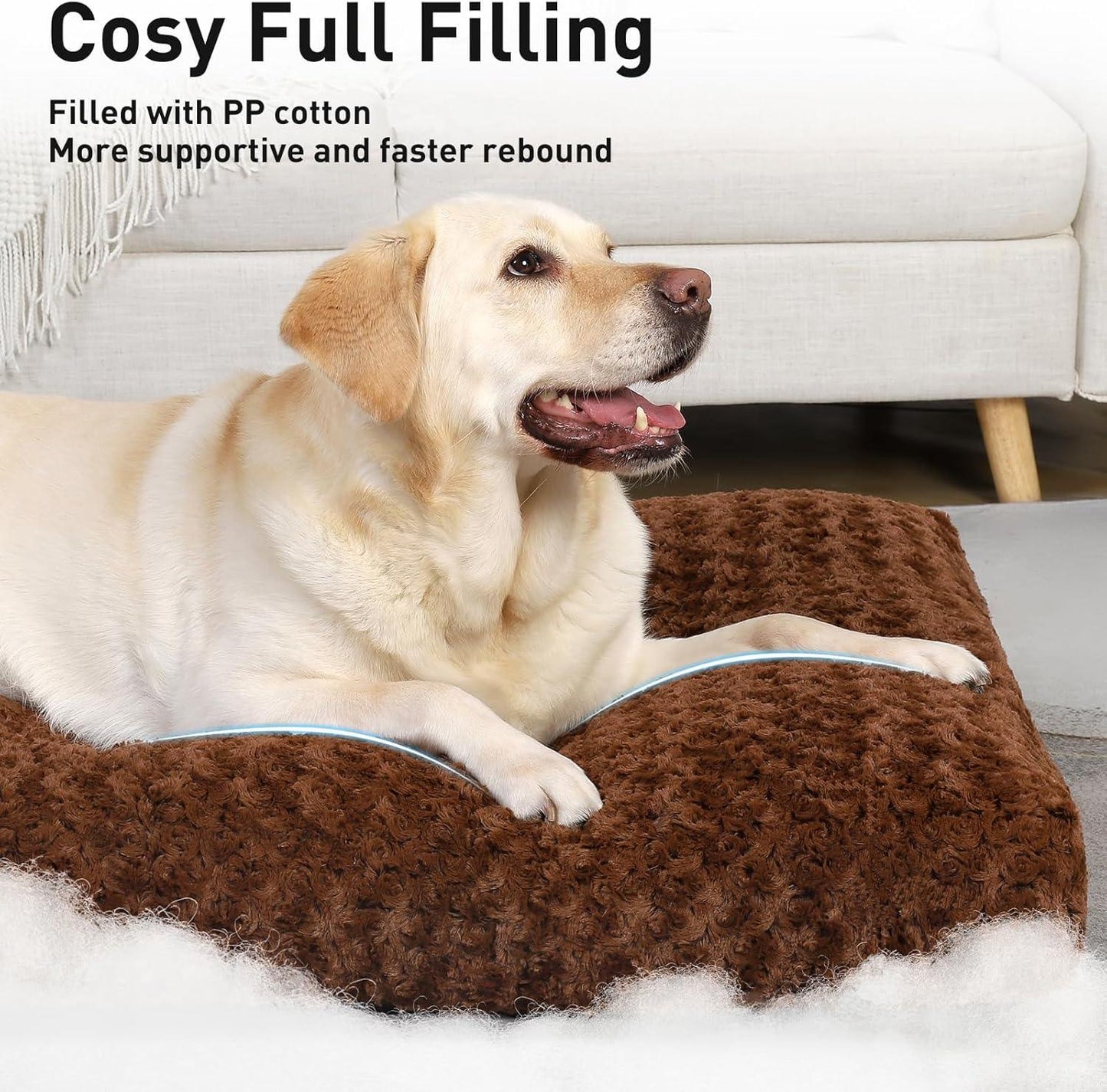 KSIIA Large Dog Bed Washable, Calming Dog Bed, Dog Crate Mattress with Non skid Bottom, Fluffy Anti Anxiety Dog Beds, Pet Beds Pillow Cushion for Dog, Dark Grey, 90x60x8cm - Comfort Style