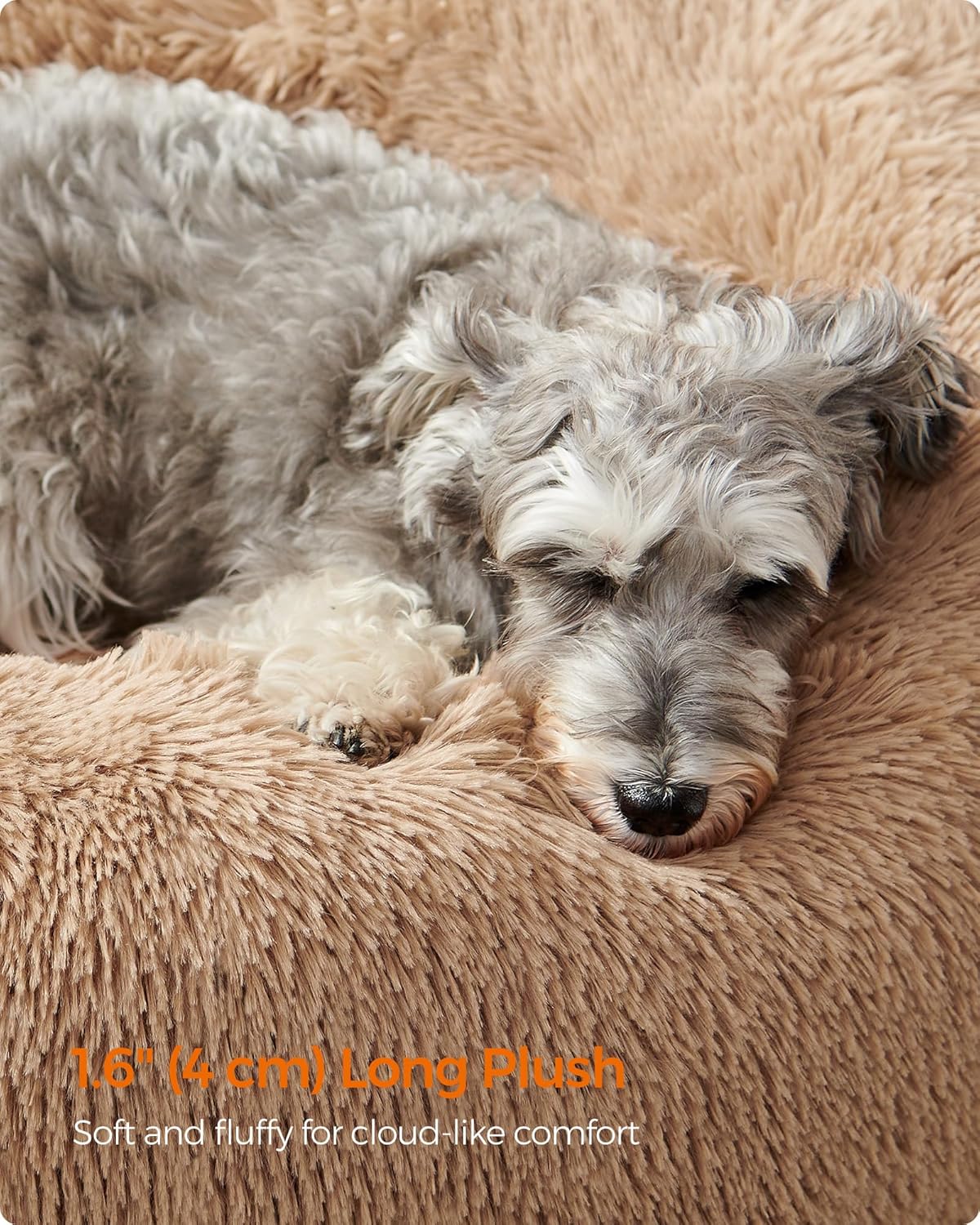 Feandrea Dog Bed, Donut Cat Bed, Fluffy Calming Pet Bed with Removable, Washable Cover, Soft Long Plush, 50 cm, Grey - Comfort Style