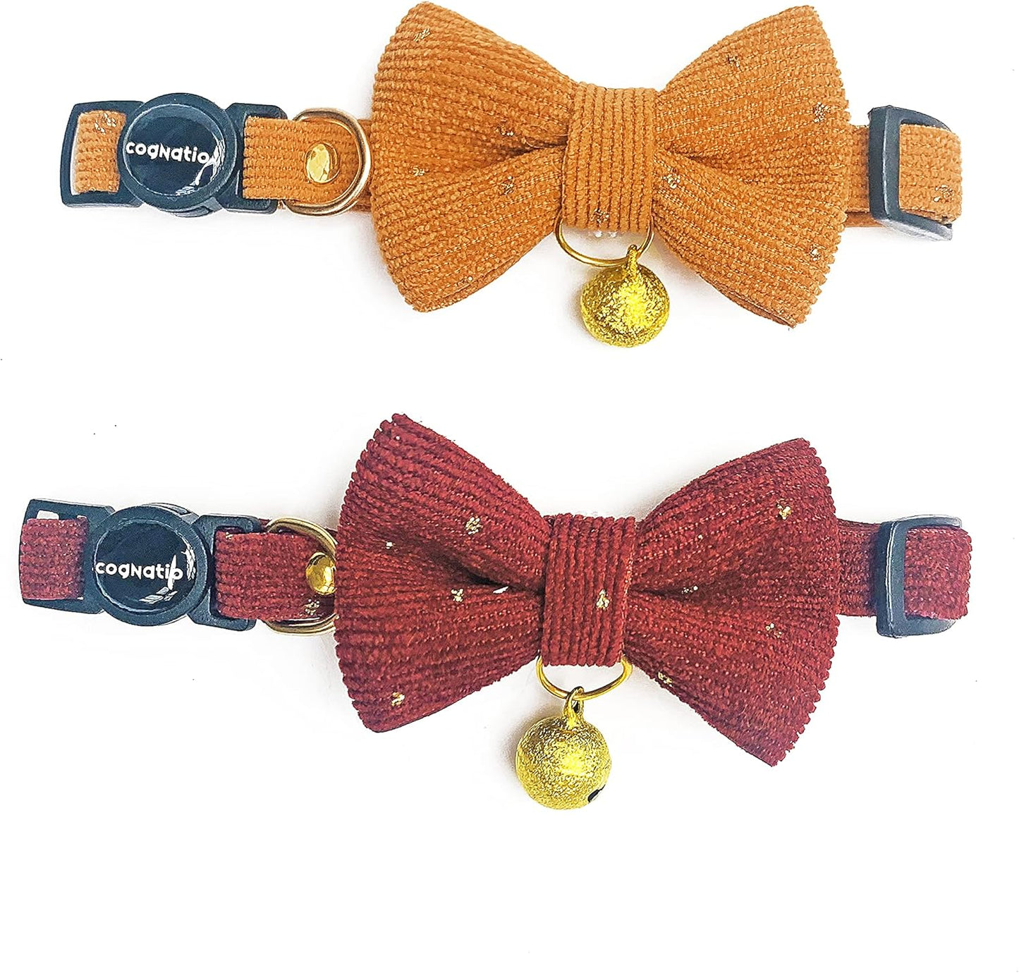 Cognatio Safety Quick Release Cat Collars, Soft Kitten Collars with Detachable Bow Tie and Bell, Pack of 2, Adjustable 20-30 cm (20-30 cm, Green+Pink) - Comfort Style