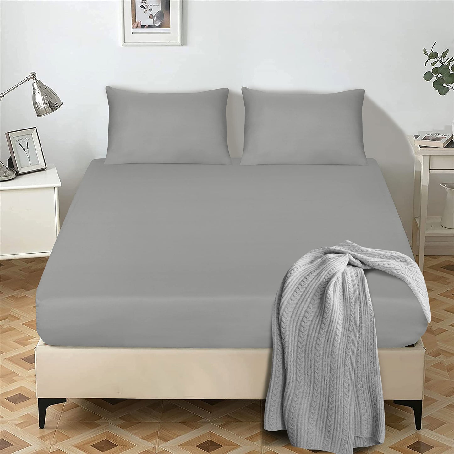 Fitted Sheet 25 cm Deep Brushed Microfiber Ultra Soft No-Iron Wrinkle-Resistant Plain Dyed Fitted Bed Sheets Hypoallergenic Breathable Sheets