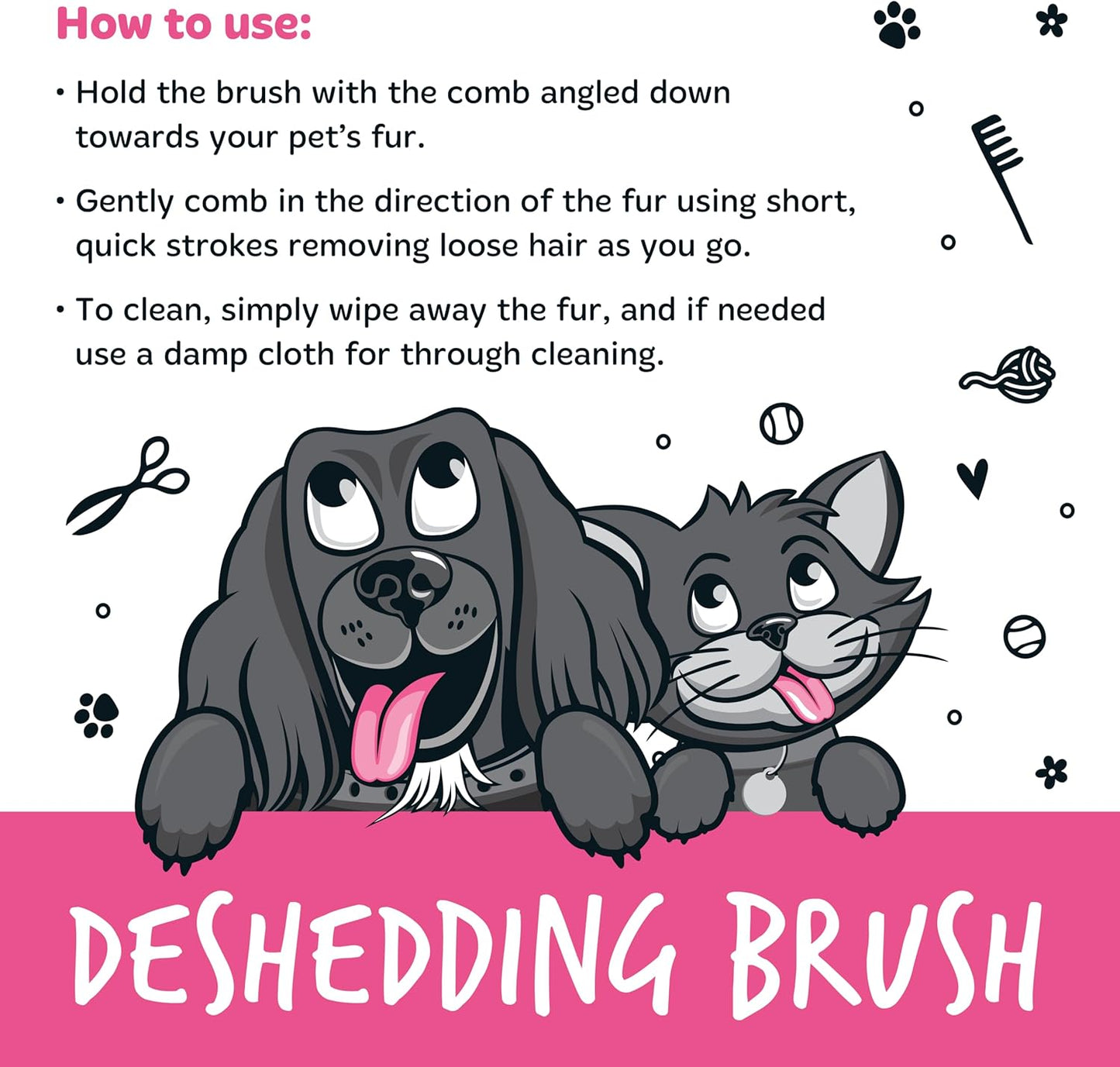 Bugalugs Deshedding Brush for Dogs, Cats, Horses - Pet Grooming Tool that is Gentle & Effective With Wide Shallow Comb for Dog, Cat and Horse